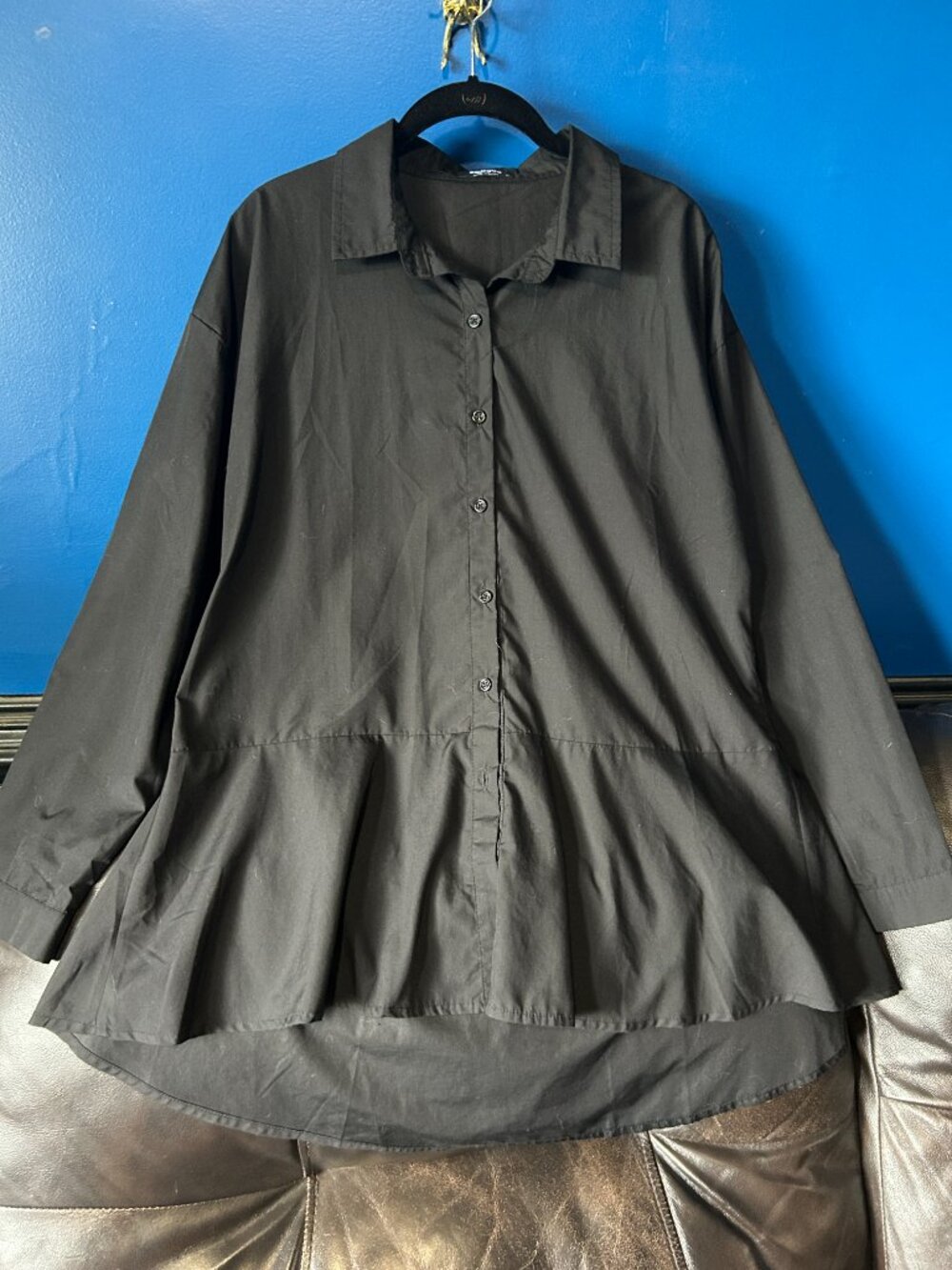 Zeagoo button down collar peplum shirt top goth XL flowy hem
